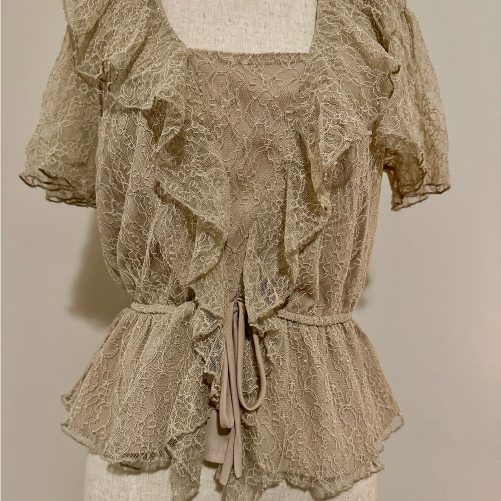 June & Hudson Lace Ruffle Blouse in Cream